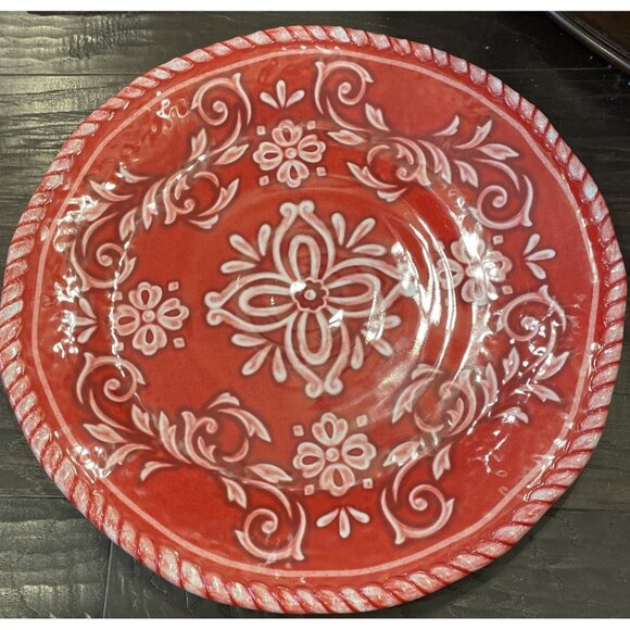 Large Red Melamine Bandana Pattern‎ Floral Flowers Serving Platter Plate 18.5” - Picture 1 of 3